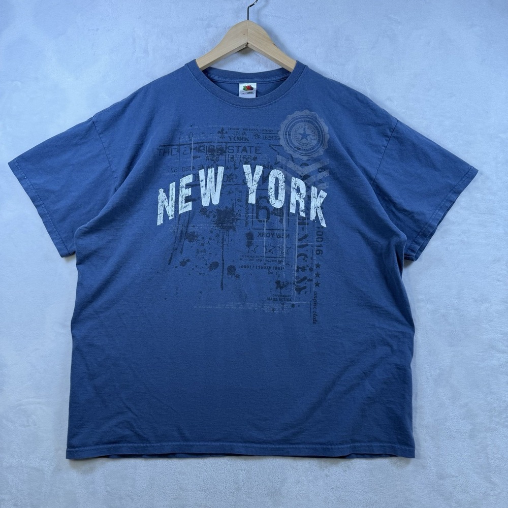 Vintage Y2K New York T Shirt Big Front Graphic Blue Mens Size 2XL